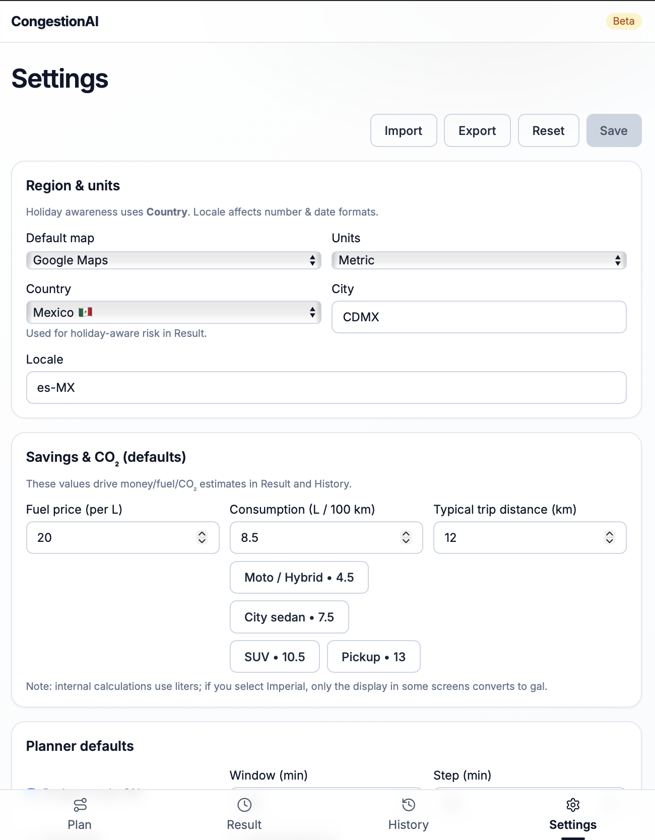 CongestionAI settings and configuration panel