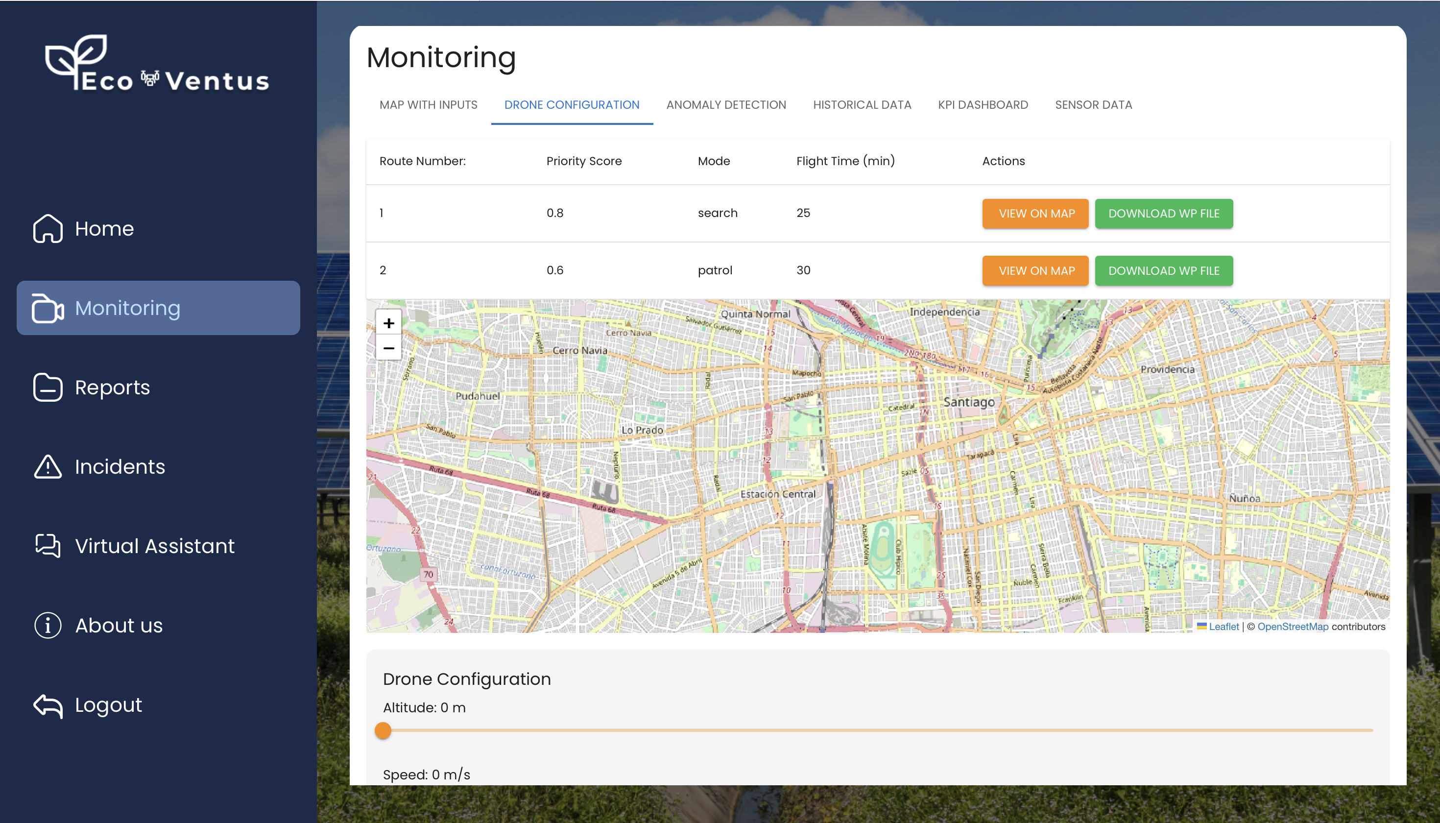 EcoVentus environmental monitoring dashboard with sensor data visualization