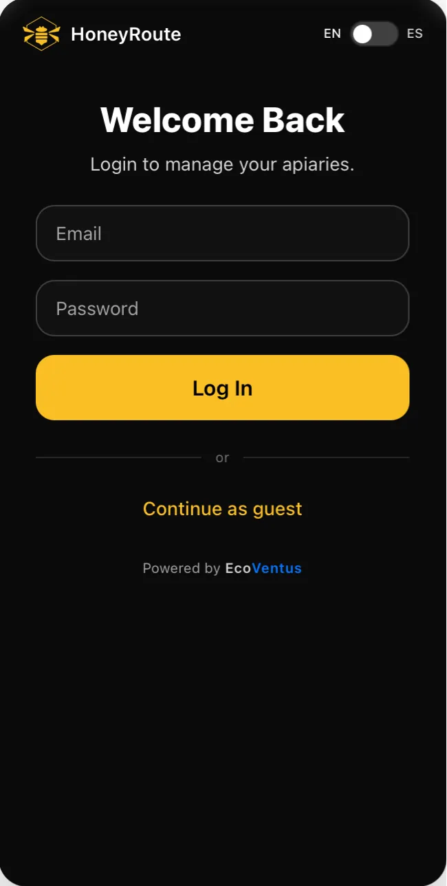 HoneyRoute login authentication screen