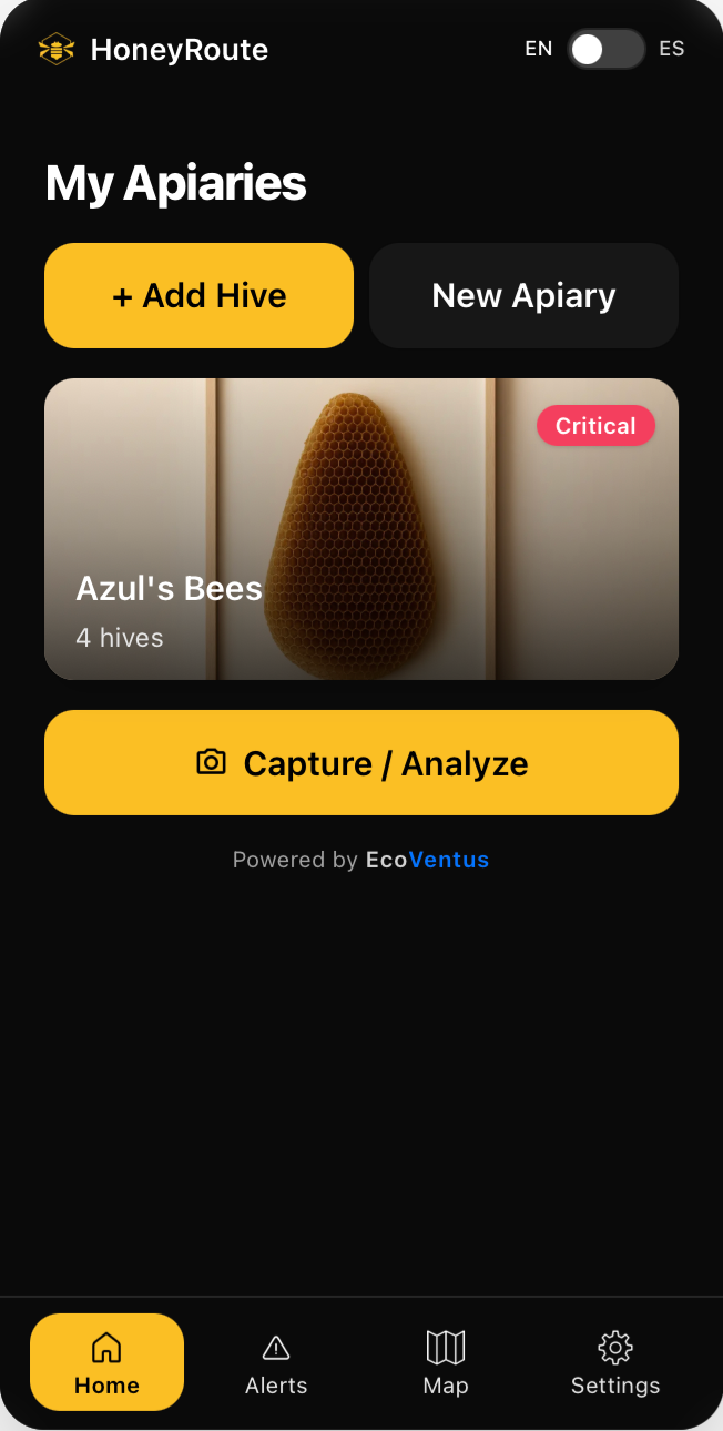 HoneyRoute home dashboard