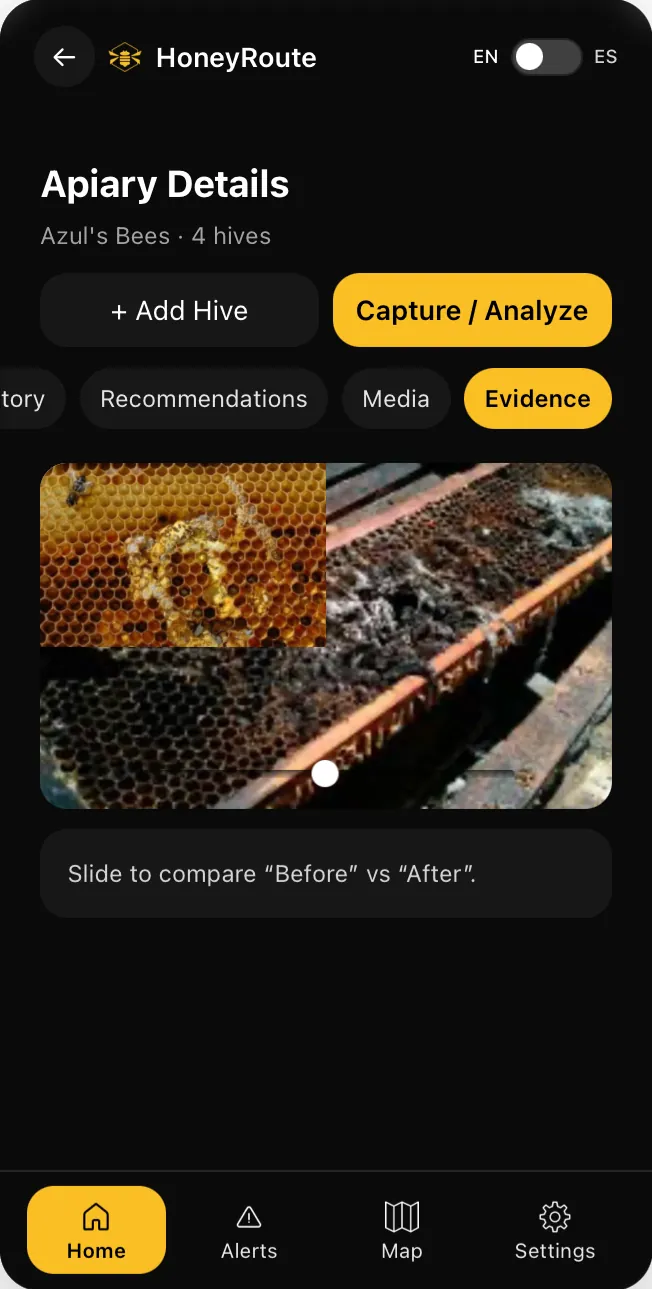 HoneyRoute evidence photos and diagnostic data