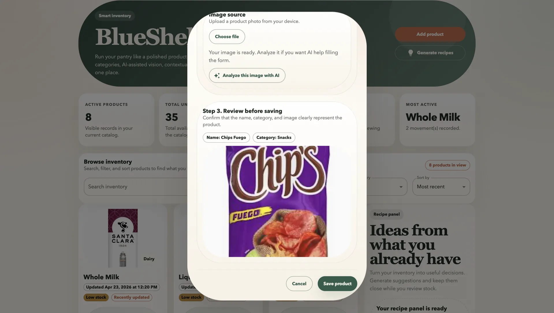 BlueShelf AI product detection screen