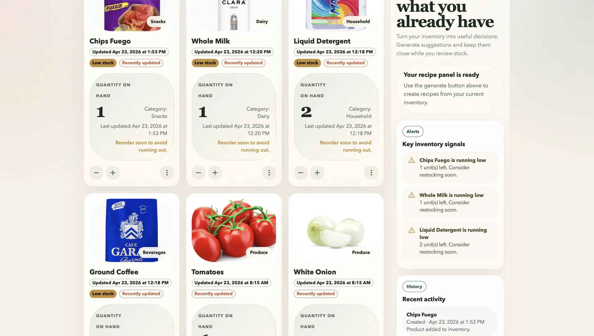 BlueShelf AI recipe suggestion screen
