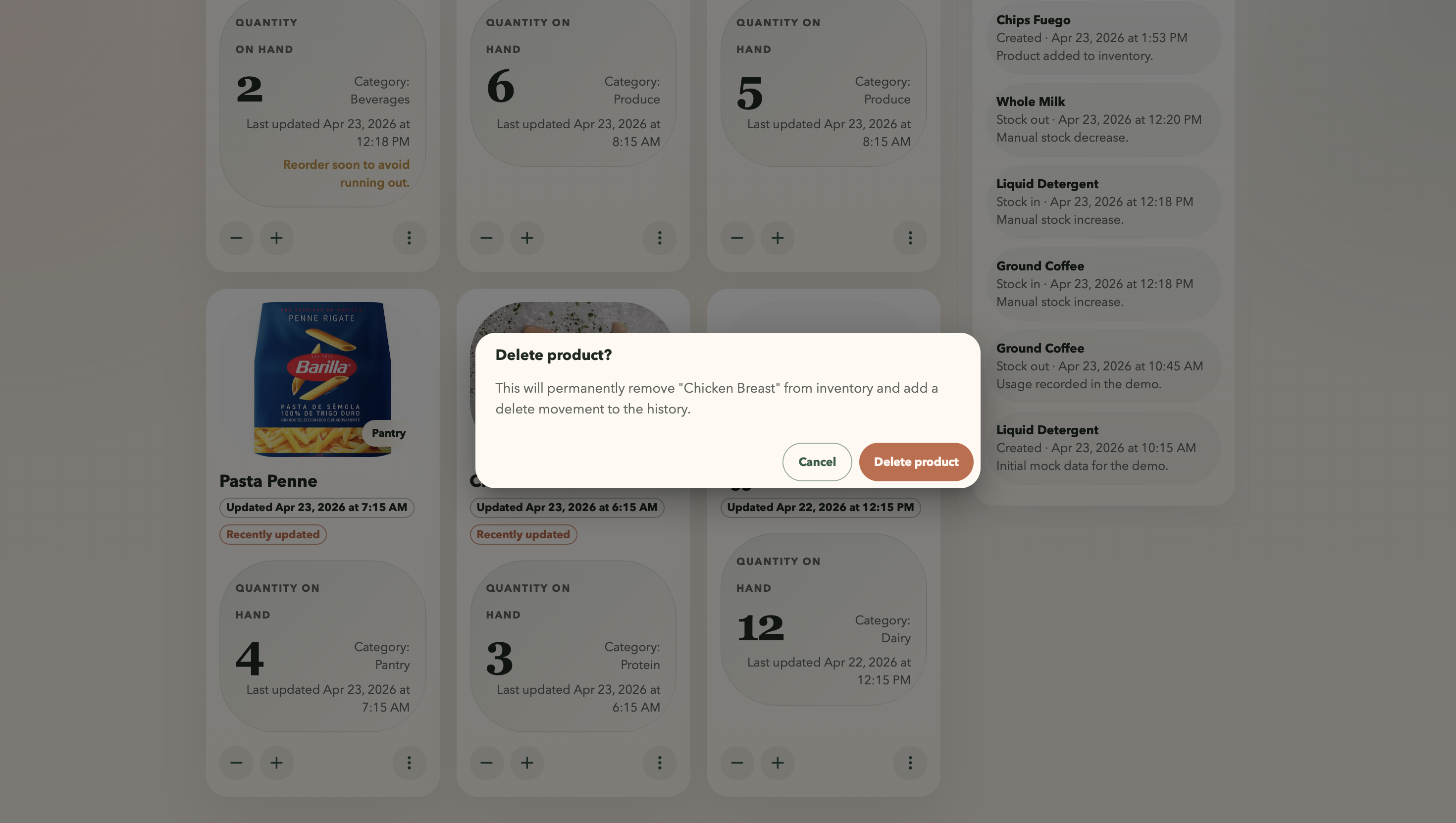 Inventory app - recipe suggestions