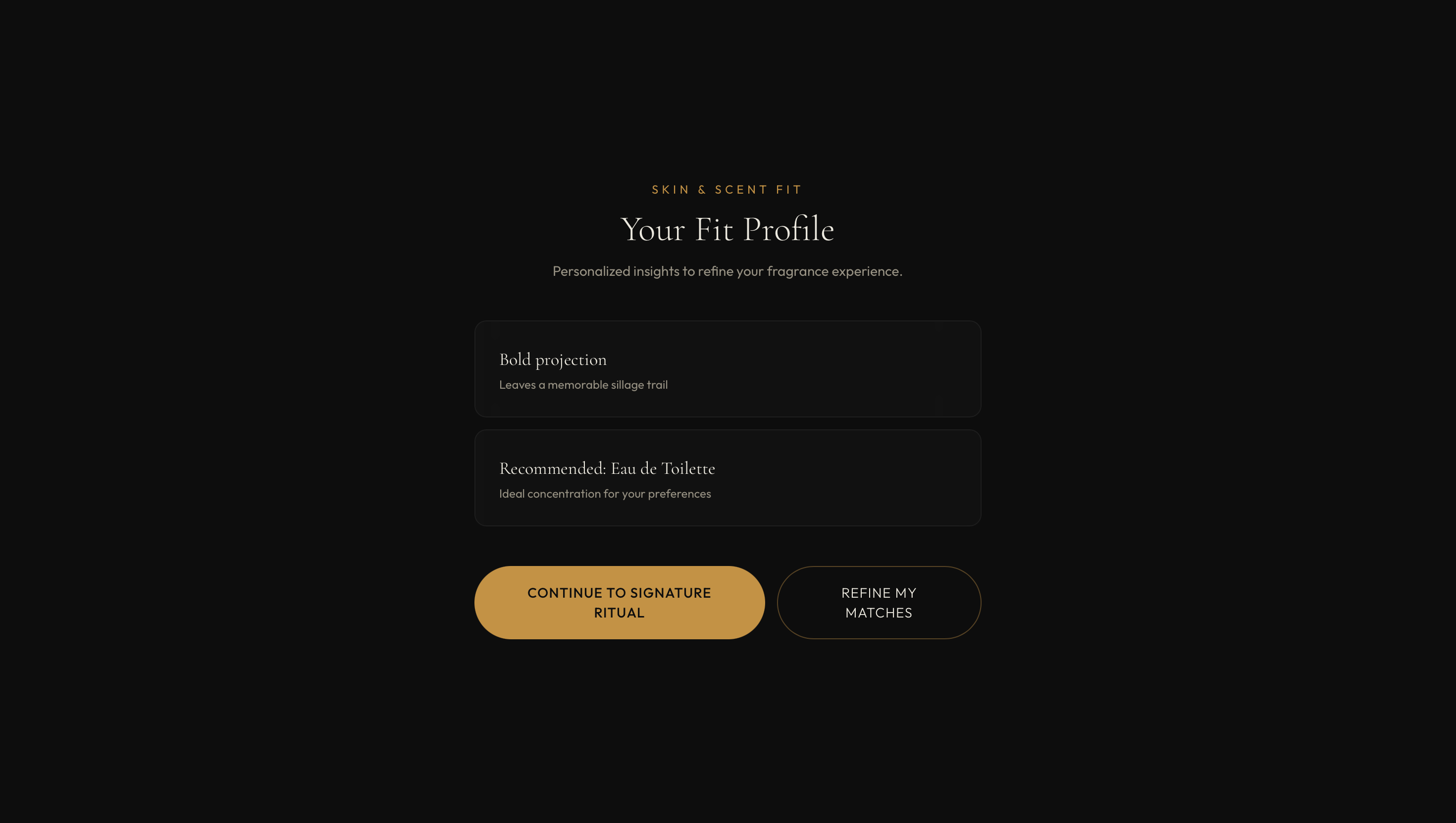 The Signature Experience signature ritual fragrance selection screen